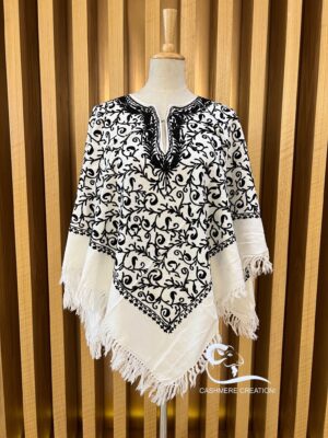 White Paisley Embroidered Woollen Poncho