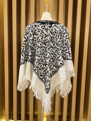 White Paisley Embroidered Woollen Poncho