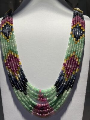 Natural Multi Precious Gemstone 7 Line Necklace