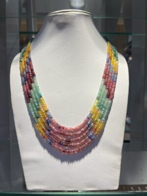 Natural Multi Precious Gemstone 5 Line Necklace